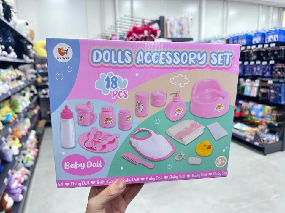 Zestaw akcesoriów dla lalek 18 elementów Baby Doll różowy z nocnikiem