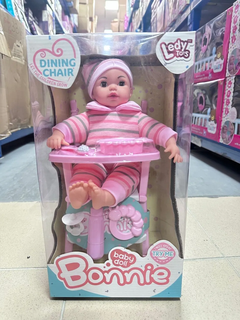 Lalka interaktywna Bonnie z krzesełkiem do karmienia Ledy Toys