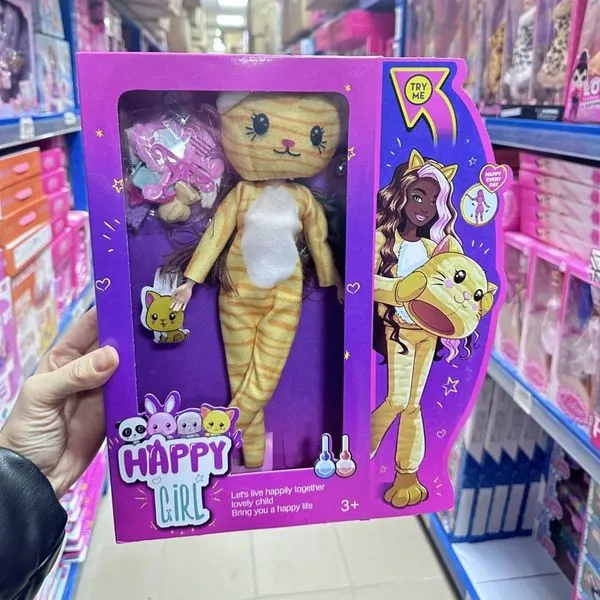 Lalka Happy Girl w stroju kotka z akcesoriami, zabawka dla dzieci 3+