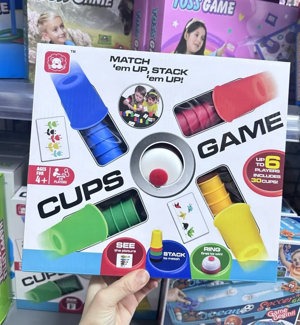 Gra zręcznościowa Cups Game Match 'em Up Stack, 30 kubeczków + dzwonek