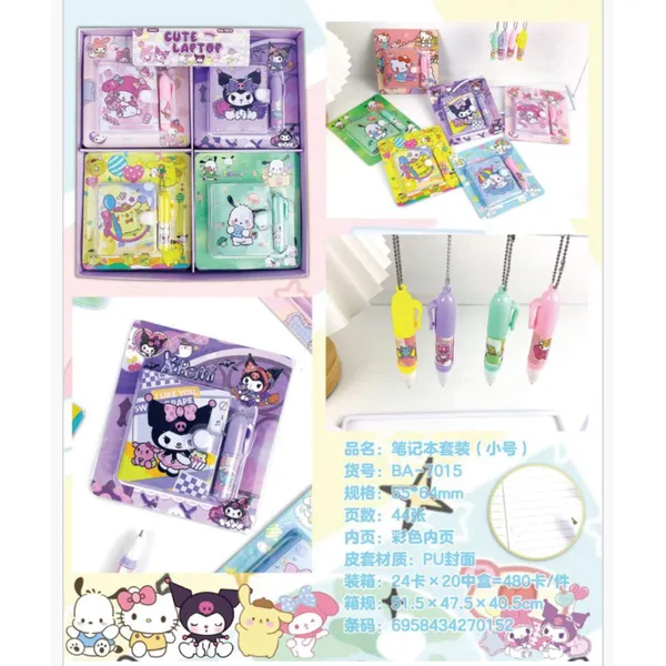 Zestaw notes z długopisem Cute Laptop 55x64mm, postacie z bajek
