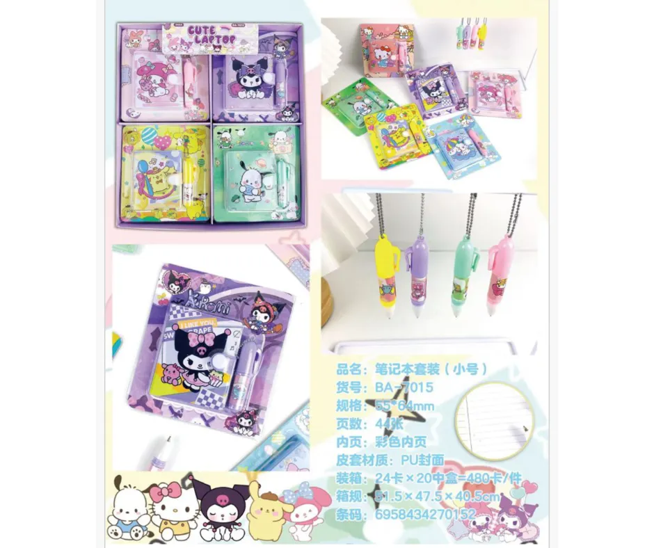Zestaw notes z długopisem Cute Laptop 55x64mm, postacie z bajek