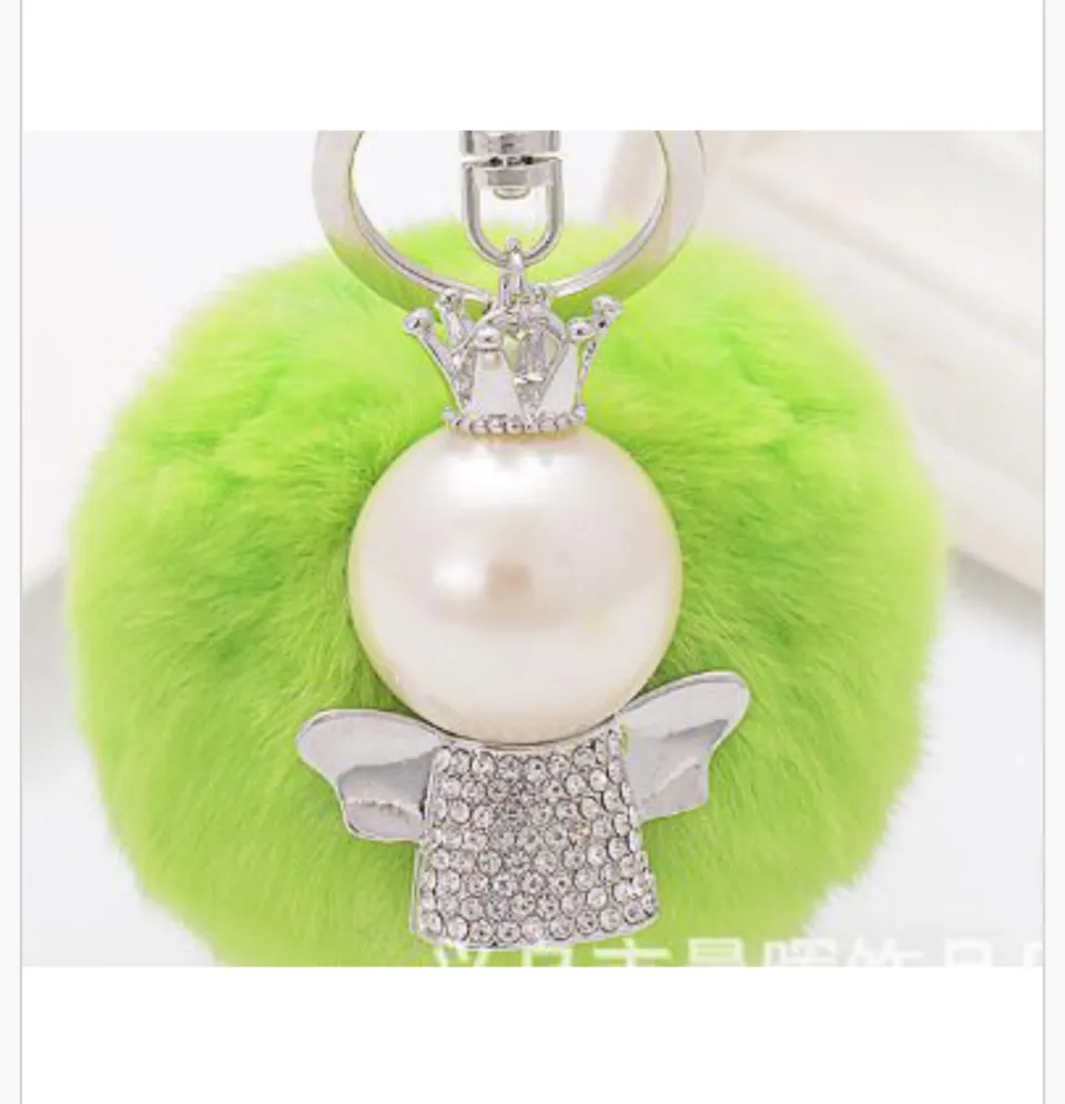 Brelok Pompon Aniołek z Perełką i Koroną - Zielony