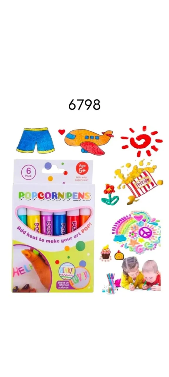 Zestaw markerów Popcorn Pens 6 szt - efekt 3D po podgrzaniu