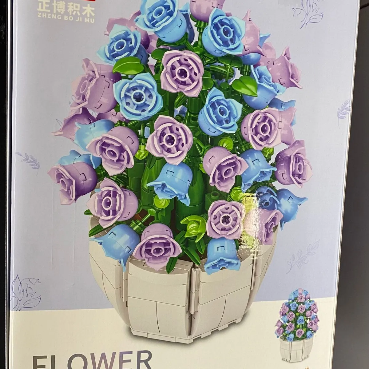 Klocki Kwiaty Flower Studio - Bukiet Róż w Doniczce, Fioletowo-Niebieski