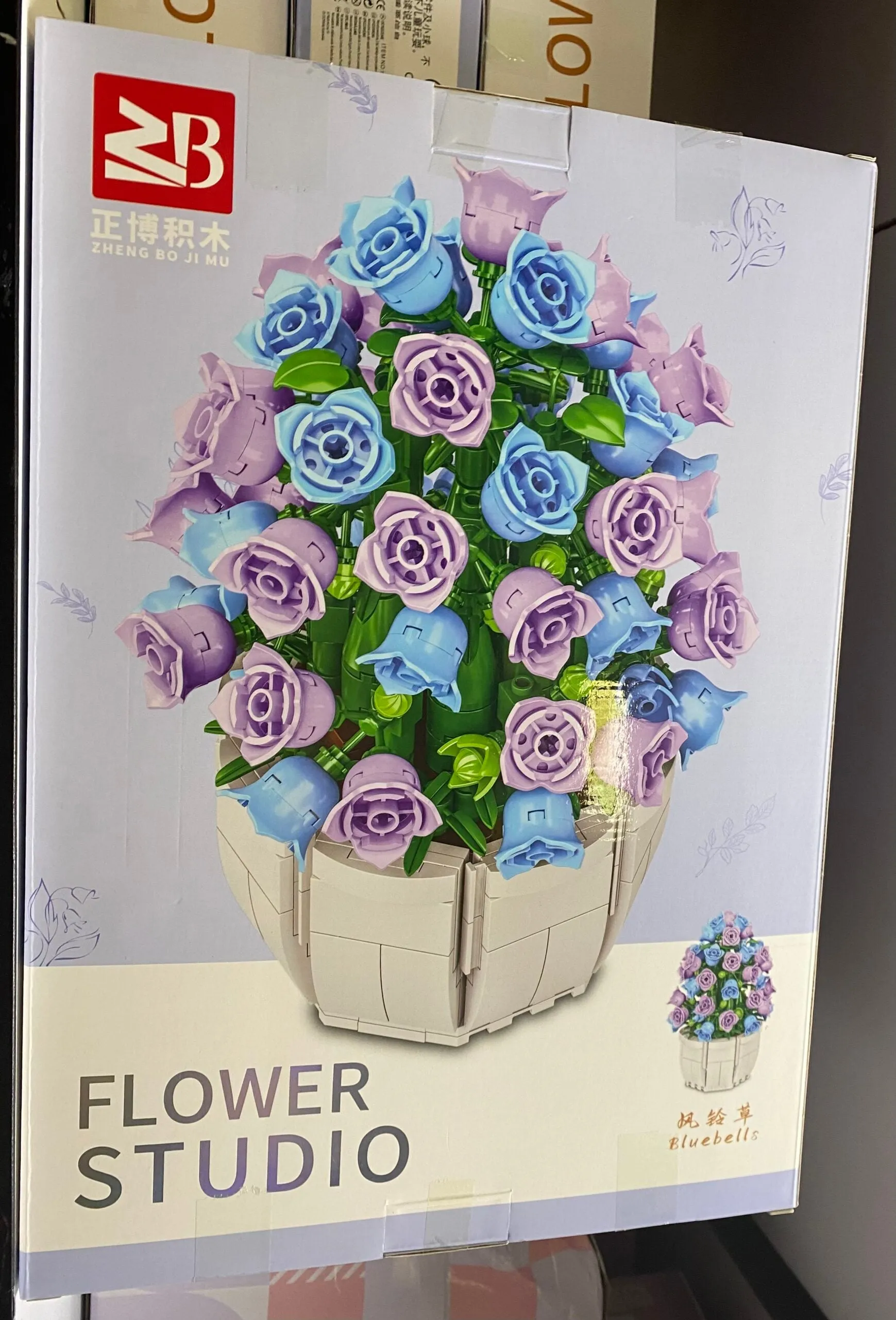Klocki Kwiaty Flower Studio - Bukiet Róż w Doniczce, Fioletowo-Niebieski