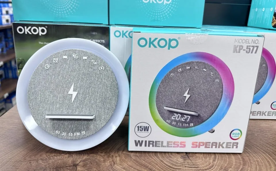 Głośnik bezprzewodowy Okop KP-577 z ładowarką indukcyjną 15W RGB