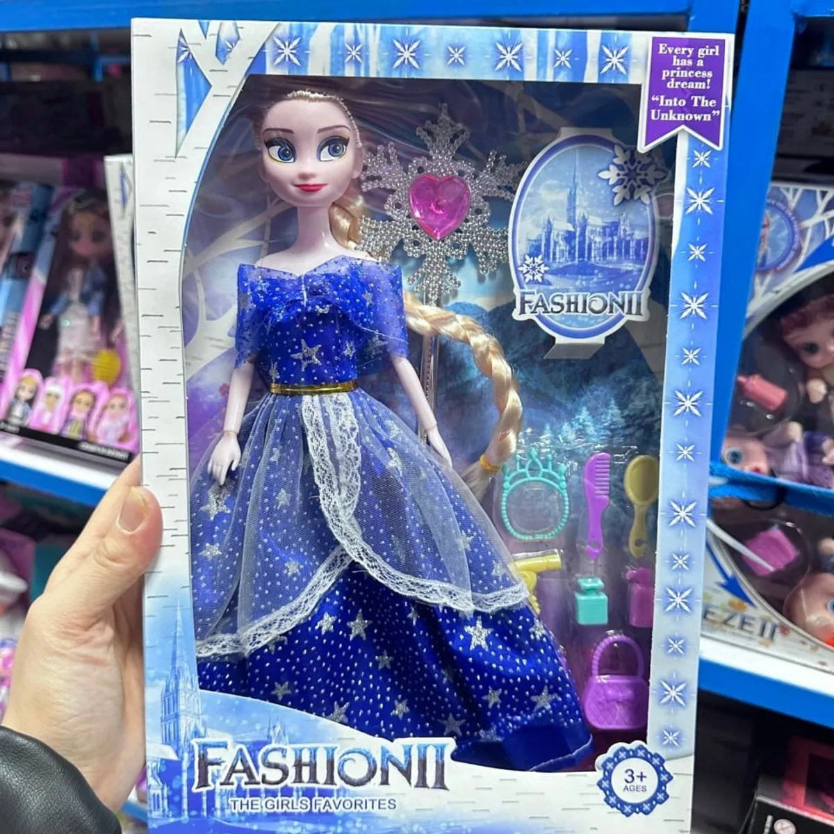 Lalka Fashion II z akcesoriami, niebieska sukienka w gwiazdki