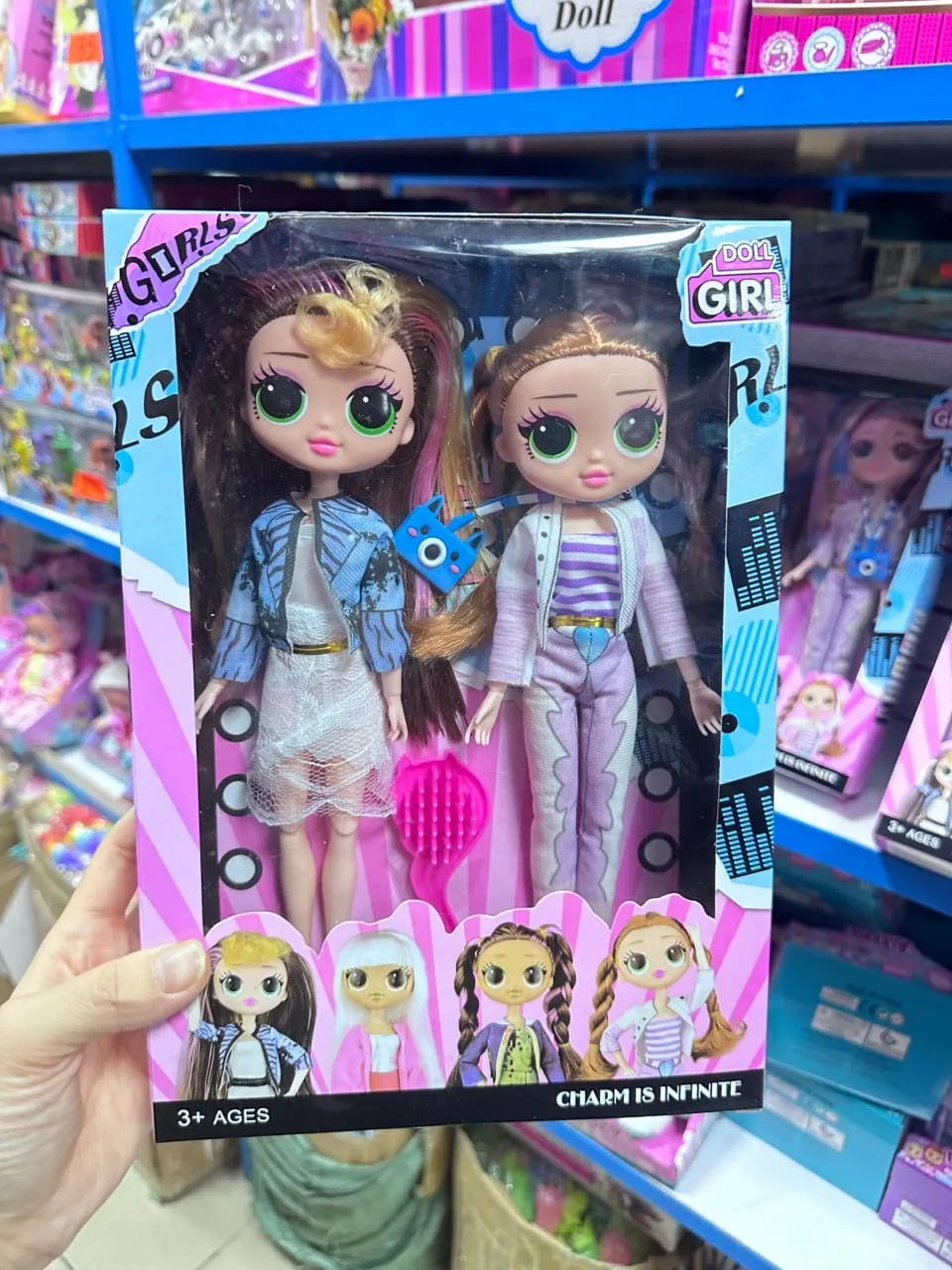 Zestaw 2 lalek Doll Girl z akcesoriami i szczotką 3+