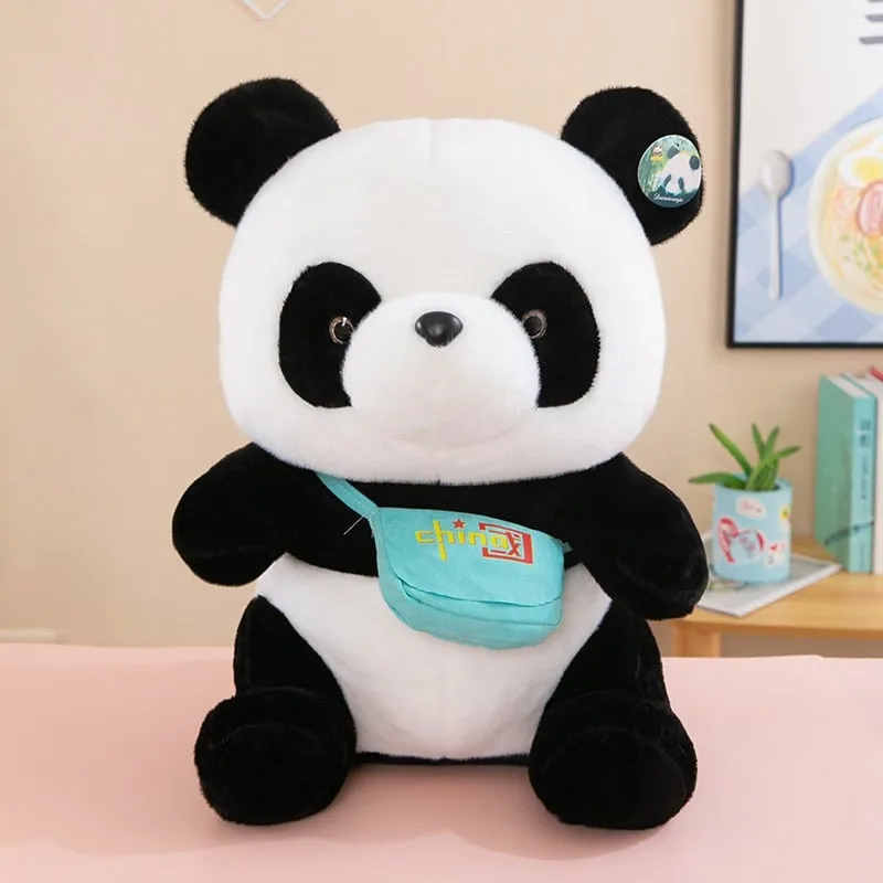 Pluszowa Panda z Kocykiem i Turkusową Torbą na Ramię