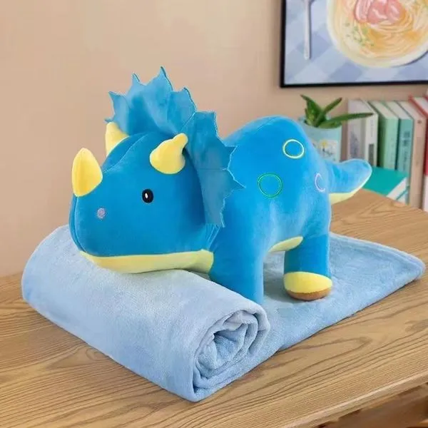 Maskotka Dinozaur Triceratops z Kocykiem Niebieski - Pluszak 2w1
