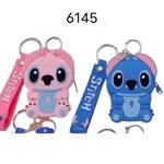 Brelok portmonetka Stitch różowy i niebieski silikonowy z paskiem