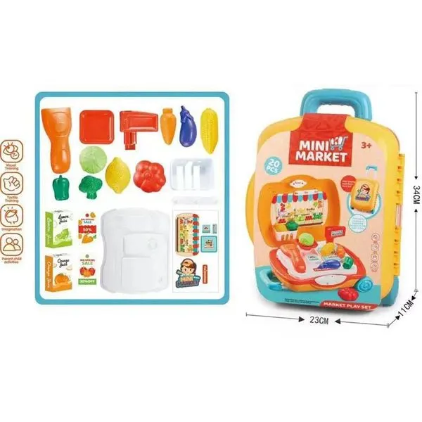 Zestaw Zabawka Mini Market Walizka 20 elementów 34cm na kółkach