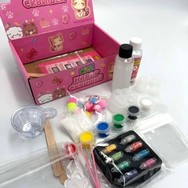 Zestaw DIY do tworzenia squishy z brokatem, foremkami i farbkami