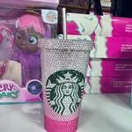 Kubek ze słomką Starbucks z cyrkoniami srebrno-różowy