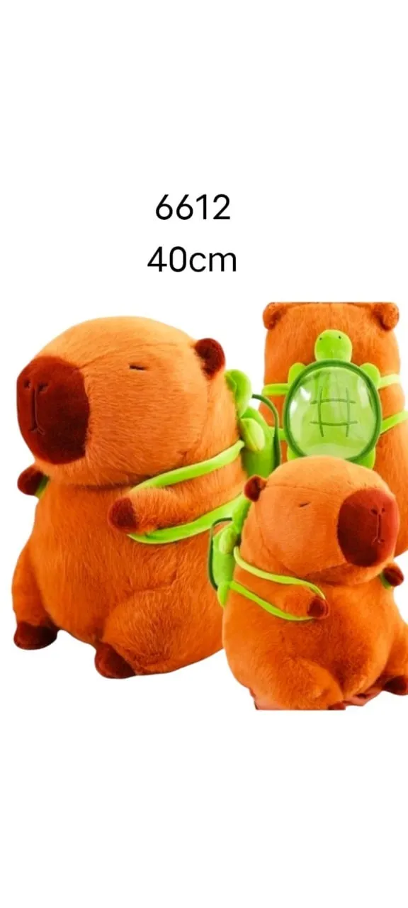 Maskotka Kapibara Pluszowa 40cm z Plecakiem Żółw Pomarańczowa