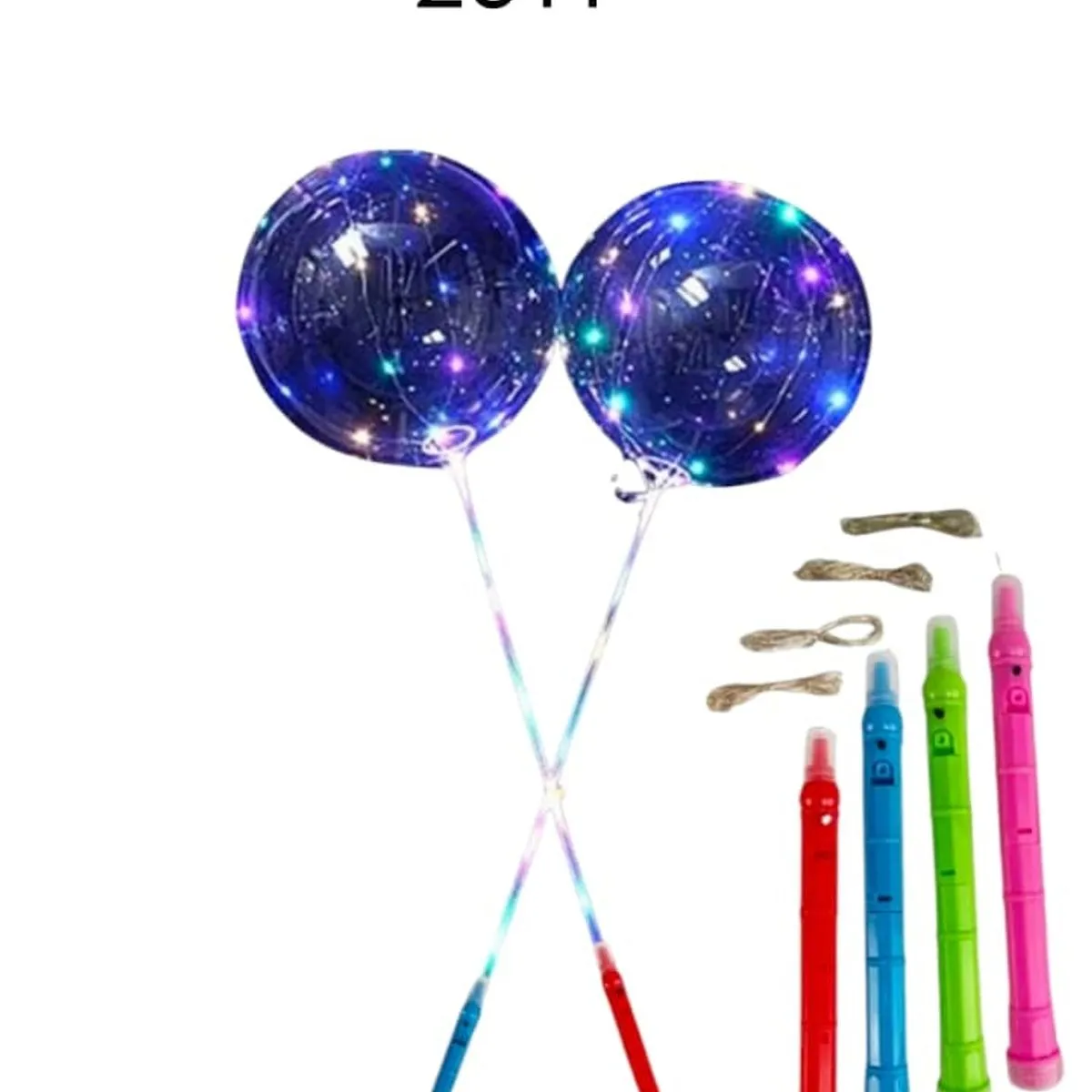 Balon świecący LED z kolorowymi uchwytami, zestaw 50 szt.