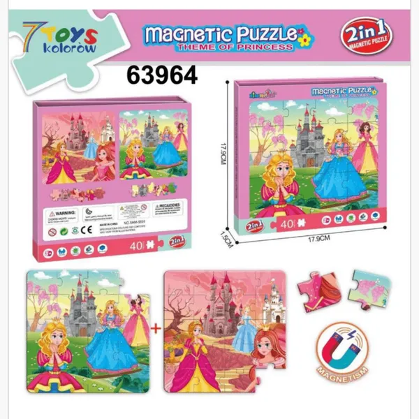 Magnetyczne puzzle księżniczki 2w1, 40 el., 17.9x17.9cm