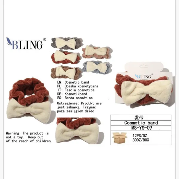 Opaska kosmetyczna z kokardką BLING miękka mix kolorów MS-Y S-09