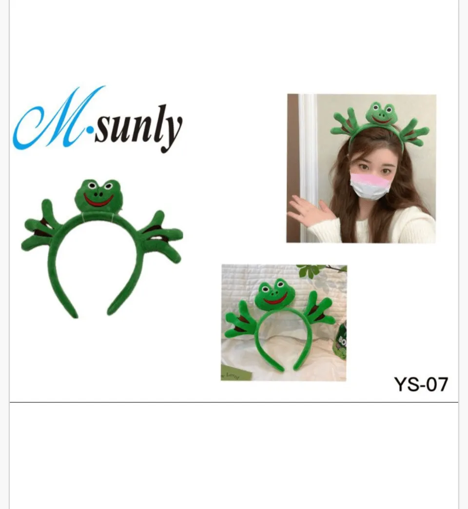 Opaska na głowę dziecięca żaba pluszowa zielona M-sunly YS-07