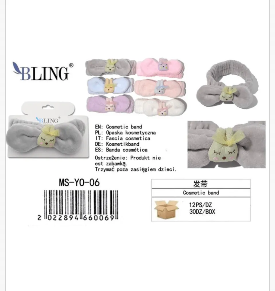 Opaska kosmetyczna BLING pluszowa z króliczkiem mix kolorów