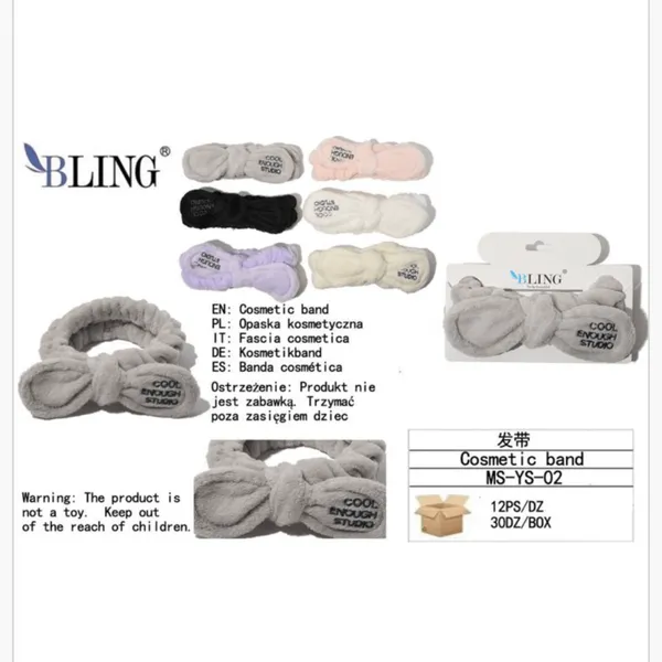 Opaska kosmetyczna BLING z kokardką szara MS-YZ-02