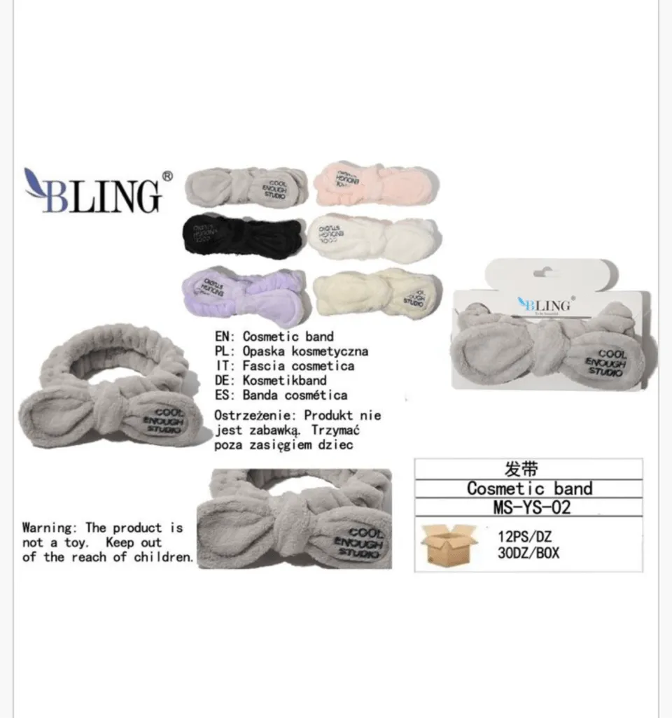 Opaska kosmetyczna BLING z kokardką szara MS-YZ-02