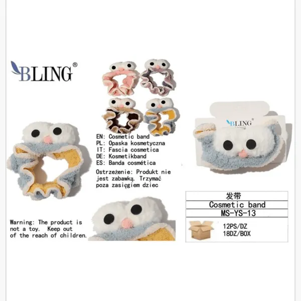 Opaska kosmetyczna Bling pluszowa z oczami mix kolorów 12szt