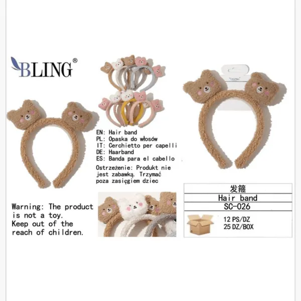Opaska do włosów Miś pluszowa BLING SC-026 brązowa