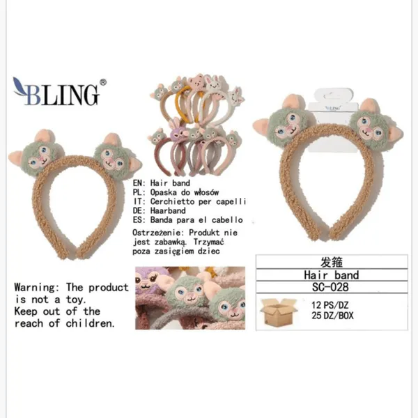 Opaska do włosów z uszami zwierzątka BLING pluszowa mix SC-028