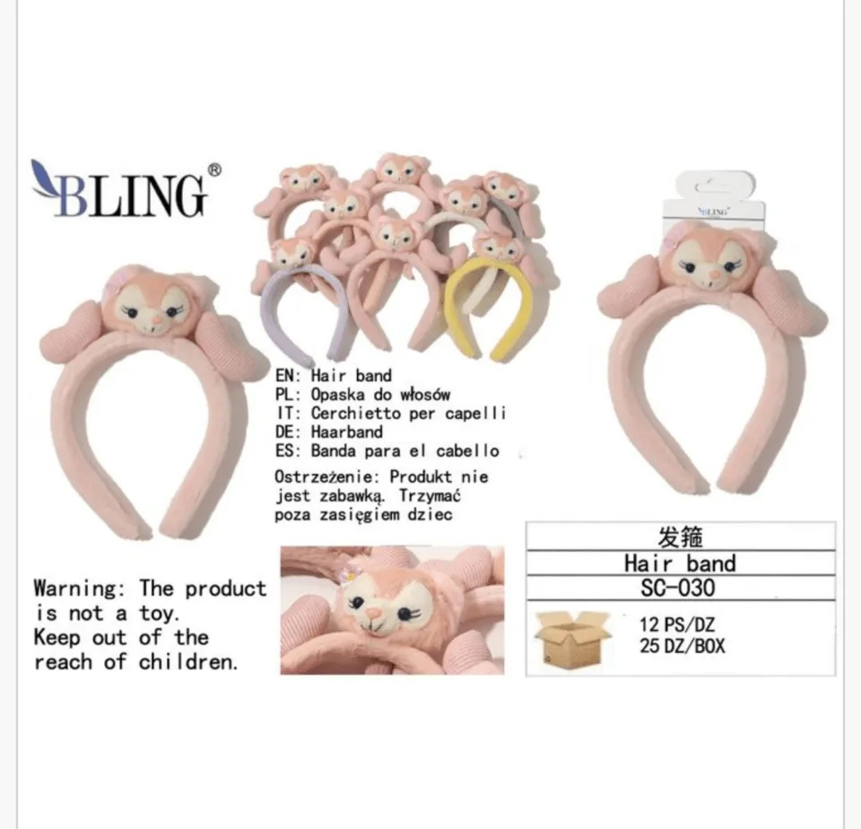 Opaska do włosów z pluszowym misiem BLING mix kolorów SC-030
