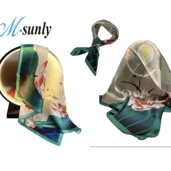 Chusta jedwabna damska M.sunly kwiaty lotosu PK13661