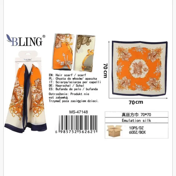 Chusta do włosów Bling 70x70 cm kwadratowa wzór barokowy