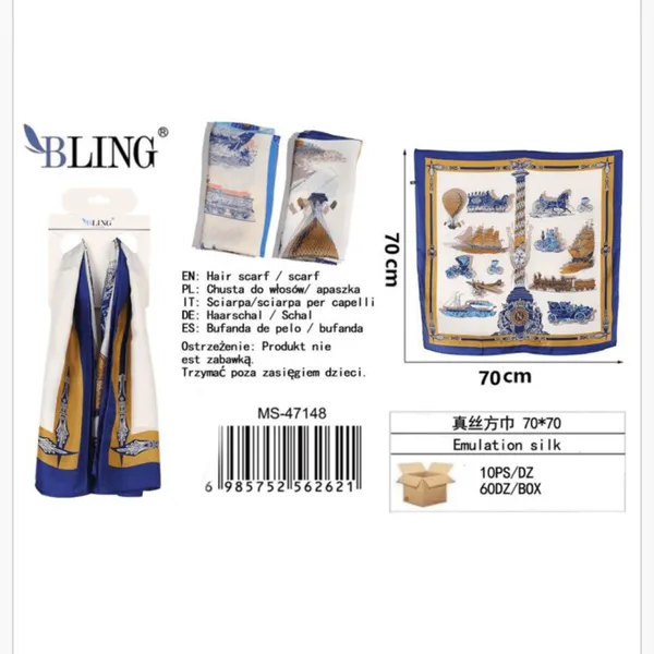 Chusta do włosów BLING 70x70 cm wzór vintage imitacja jedwabiu