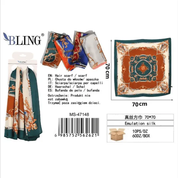 Chusta do włosów kwadratowa 70x70 cm Bling wzór imitacja jedwabiu