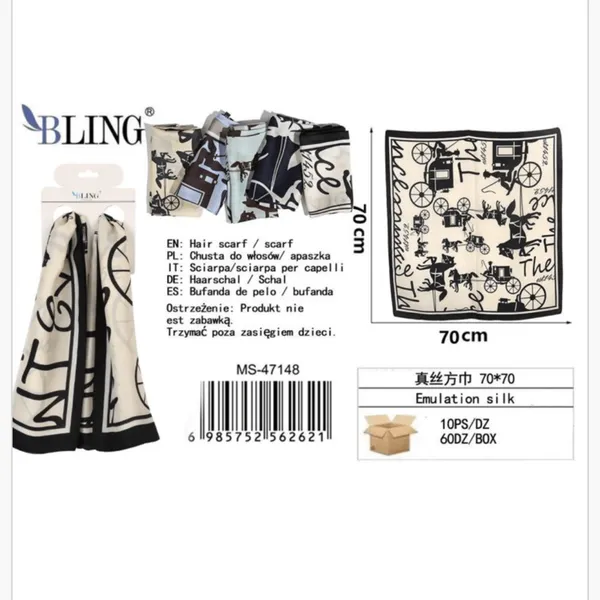 Chusta do włosów BLING 70x70 cm PK13669 wzór kareta imitacja jedwabiu