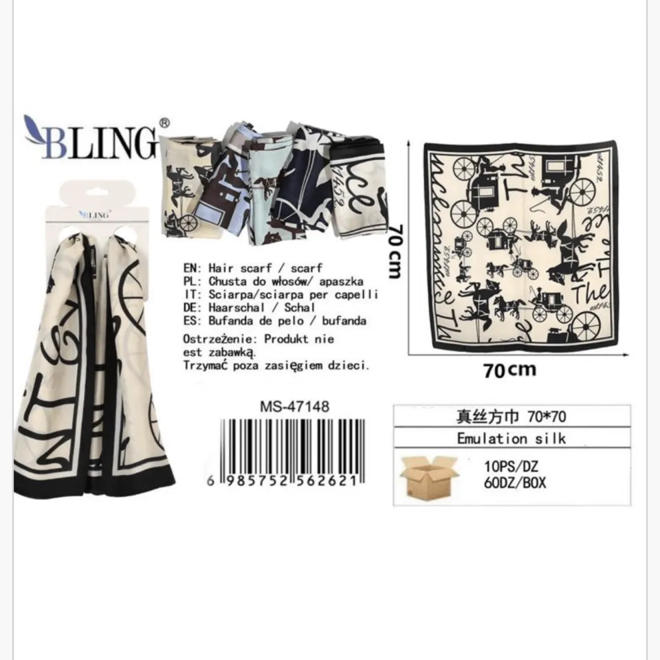 Chusta do włosów BLING 70x70 cm PK13669 wzór kareta imitacja jedwabiu