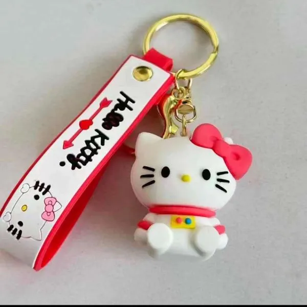 Brelok Hello Kitty Figurka 3D z Czerwonym Paskiem Silikonowym