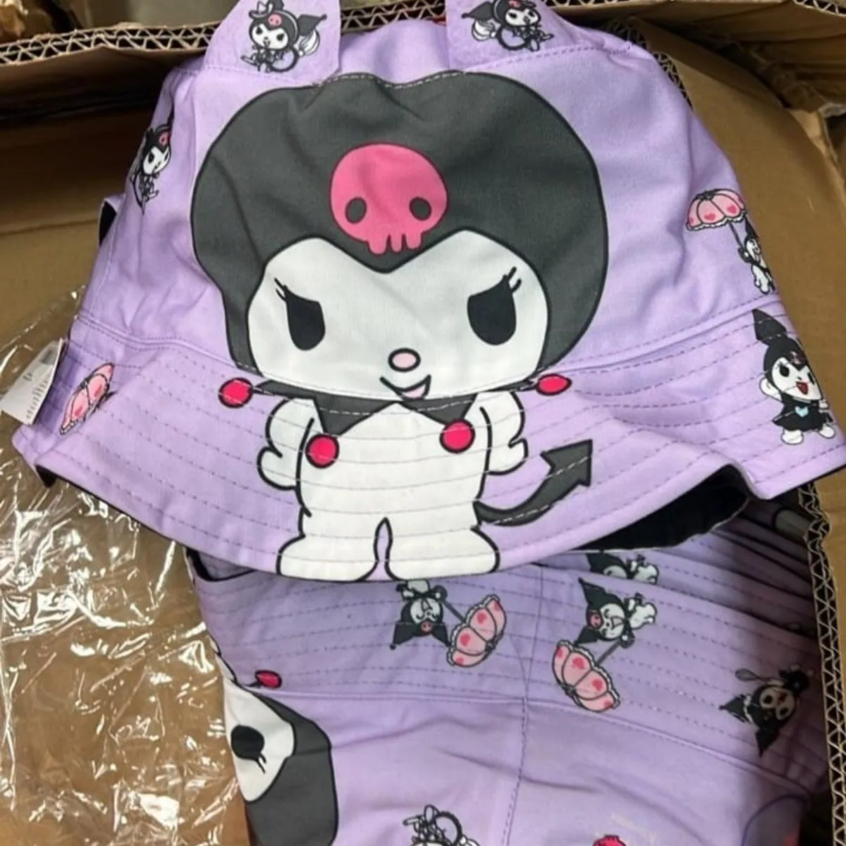 Kapelusz Bucket Hat Kuromi Fioletowy z Uszami dla Dzieci