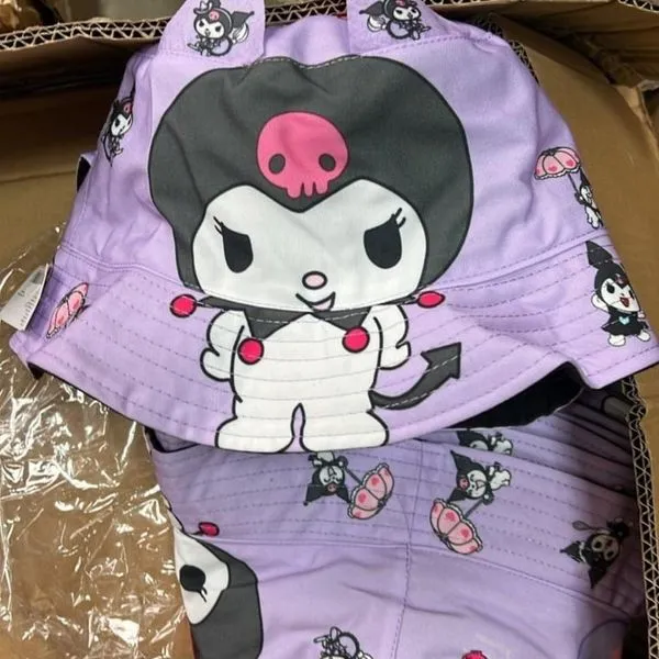 Kapelusz Bucket Hat Kuromi Fioletowy z Uszami dla Dzieci
