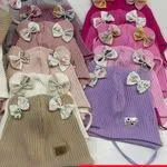 Czapka dziecięca prążkowana z kokardkami Rozmiar 44-46-48 Mix