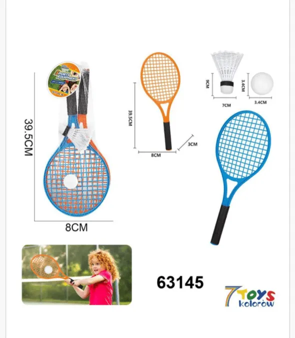 Zestaw Badminton 39,5cm 2 Rakietki Lotka Piłka 8cm