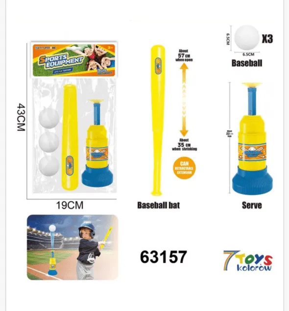 Zestaw do Baseballa z teleskopowym kijem 57cm, wyrzutnia i 3 piłki