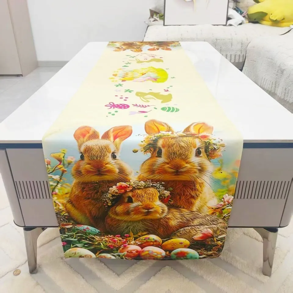 Bieżnik wielkanocny 40x150cm, wzór zające i pisanki