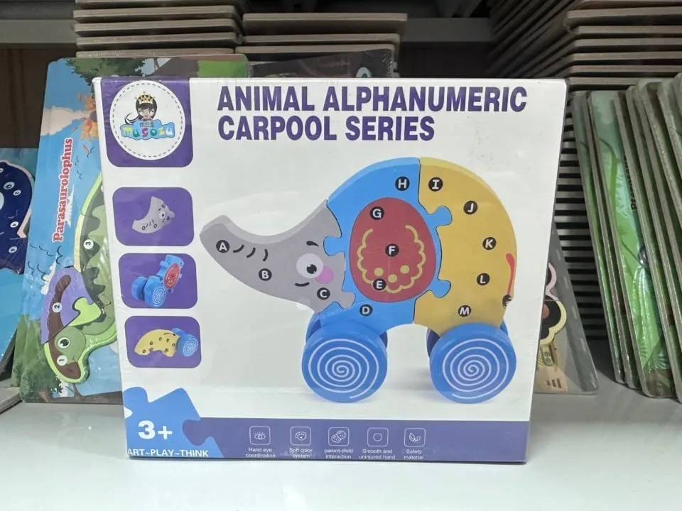 Drewniany słoń Animal Alphanumeric Carpool Series 6szt