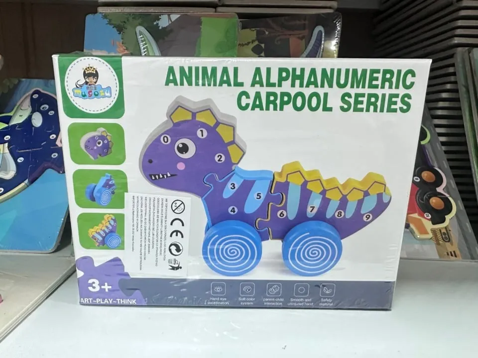 Drewniana układanka Dinozaur Animal Alphanumeric Carpool Series