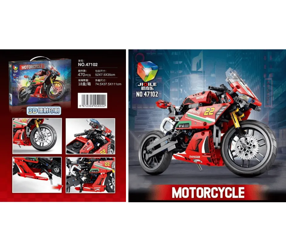 Klocki Motorcycle 470PCS JIQILE Czerwony Motocykl Wyścigowy