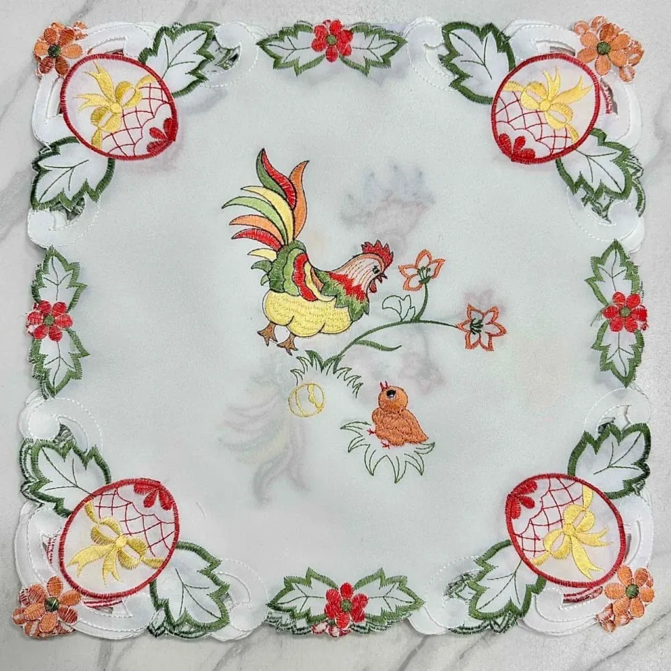 Bieżnik Wielkanoc 40x40cm Haftowany Kogut i Pisanki