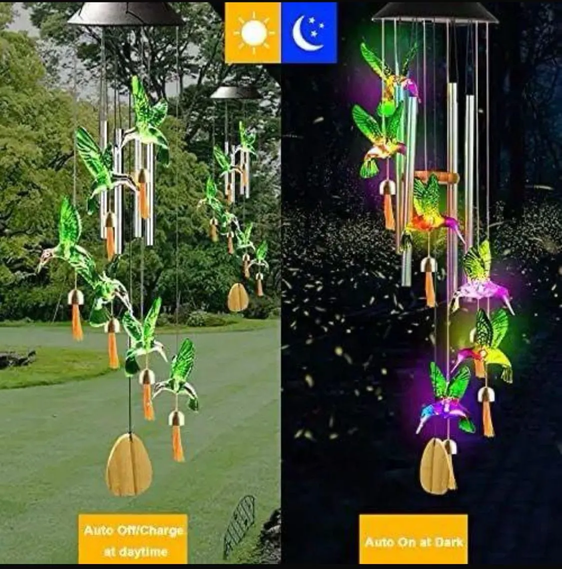Lampka Dekoracja Solarna Kolibry Dzwonki Wietrzne LED 6szt