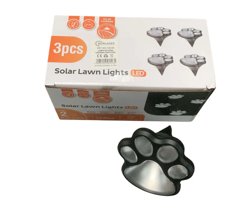 Lampka Dekoracyjna Solarna LED Łapki 3szt - Zestaw Ogrodowy